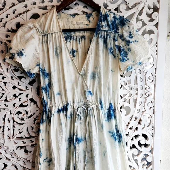 CHRISTY DAWN TIE-DYE  BLUE/WHITE PRINT MIDI PULL-ON DESIGN SZ SMALL - Picture 11 of 16